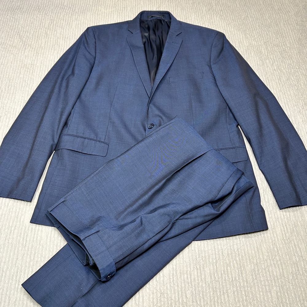 Bar III Mens Slim Fit Blue 100% Wool 2 Piece Suit 46R Blazer 38x32 Pants